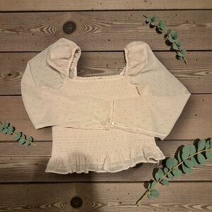 Express Metallic Gold Clip Dot Smocked Crop Top Blush Pink M